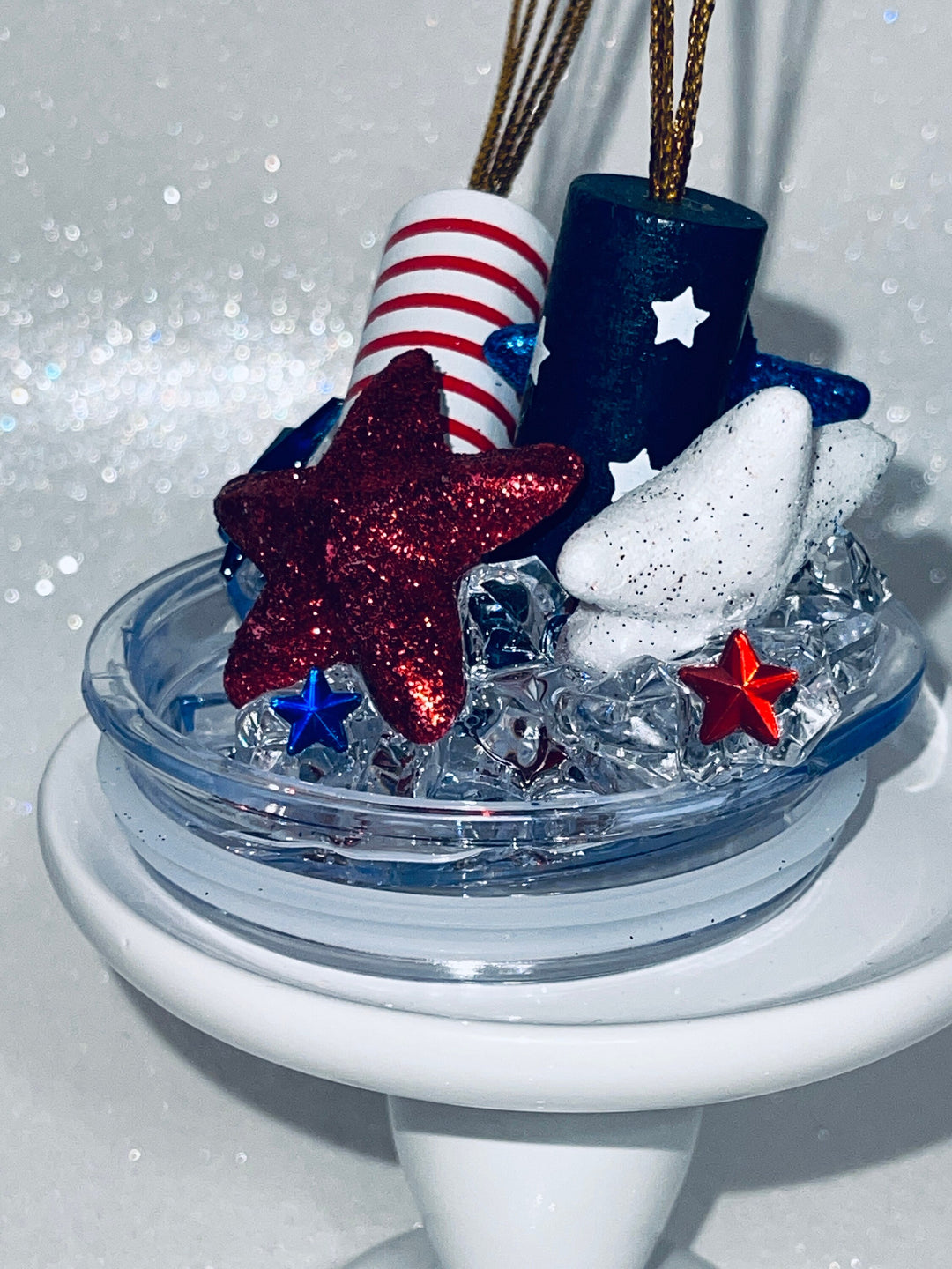 Patriotic Tumbler Topper, Independece Day Topper, 3D Decorative Lid - Ice Topper Lid, unique gift