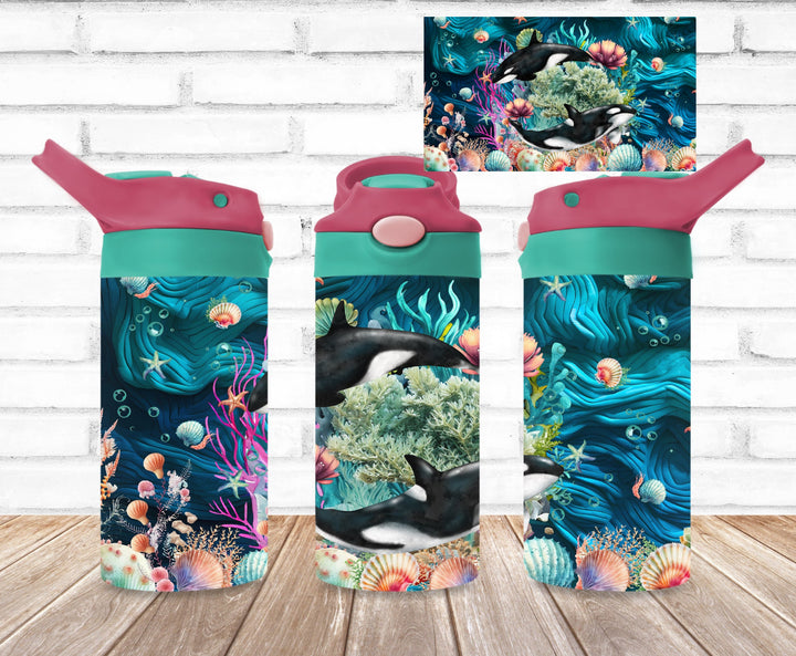 Kids Orca Whale Tumbler, Orca Tumbler, Kids Water Tumbler, Kids FlipTop Cup, Kids Sippy Cup, Back To School Cup - HOT SELLER!