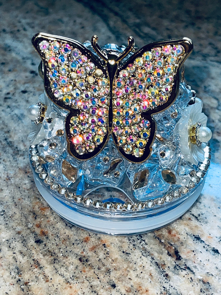 Gold Silver Butterfly Rhinestone Tumbler Topper, Rhinestone Butterflies, Rhinestone Bling, Rhinestone Tumbler Topper, unique gift