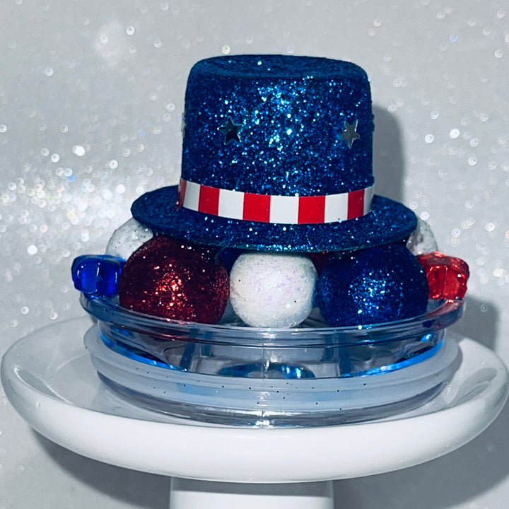 Patriotic Tumbler Topper, Independece Day Topper, 3D Decorative Lid - Ice Topper Lid