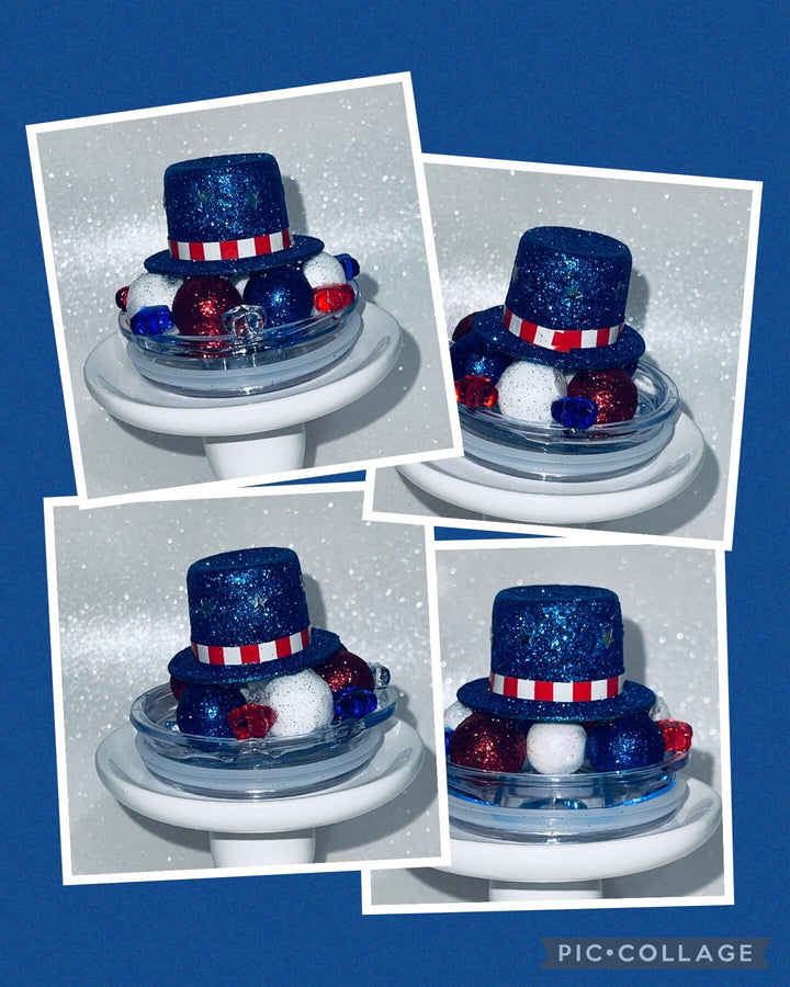 Patriotic Tumbler Topper, Independece Day Topper, 3D Decorative Lid - Ice Topper Lid