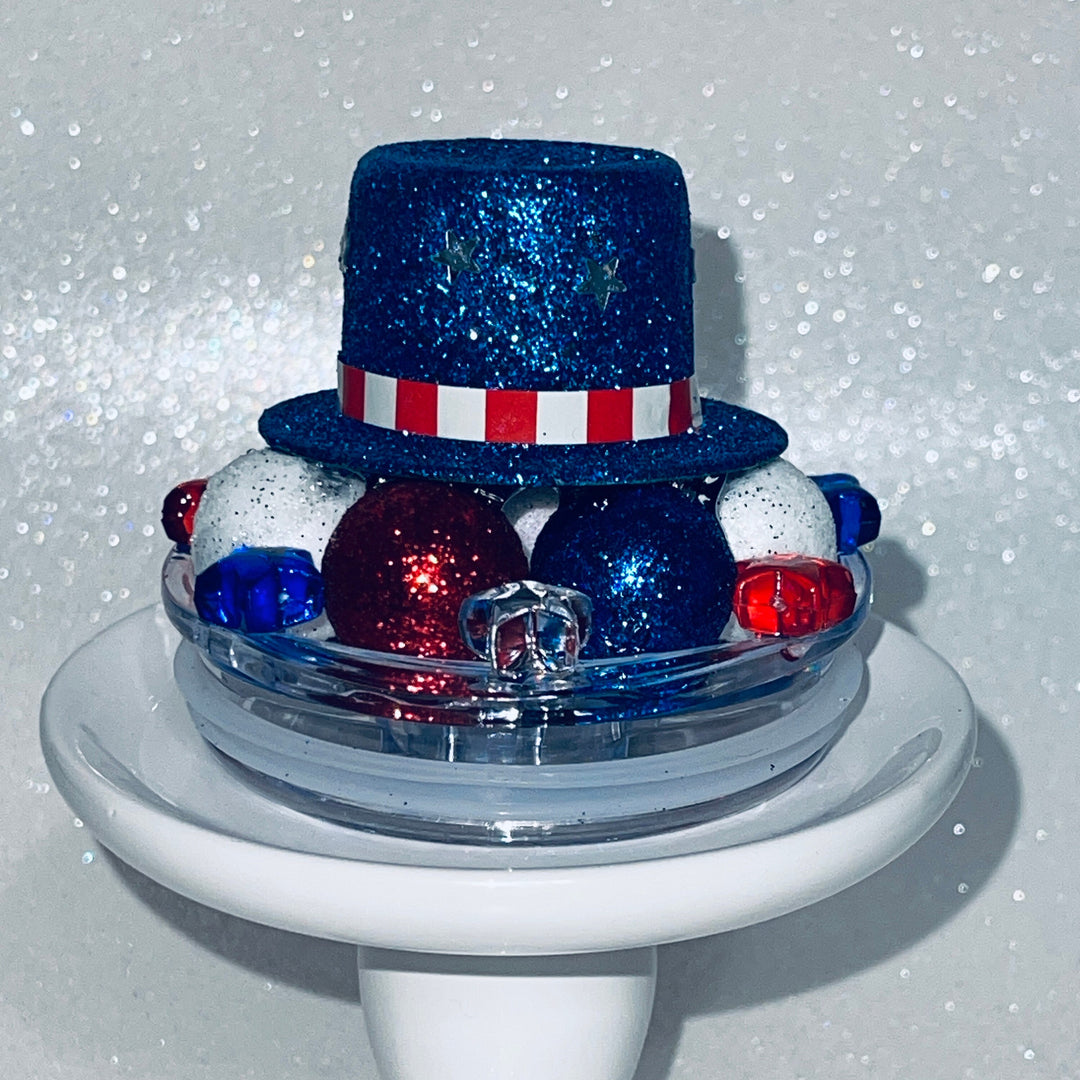 Patriotic Tumbler Topper, Independece Day Topper, 3D Decorative Lid - Ice Topper Lid