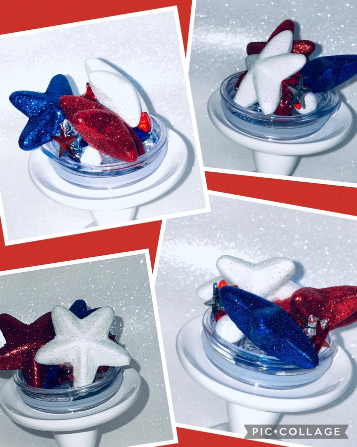 Patriotic Tumbler Topper, Independece Day Topper, 3D Decorative Lid - Ice Topper Lid