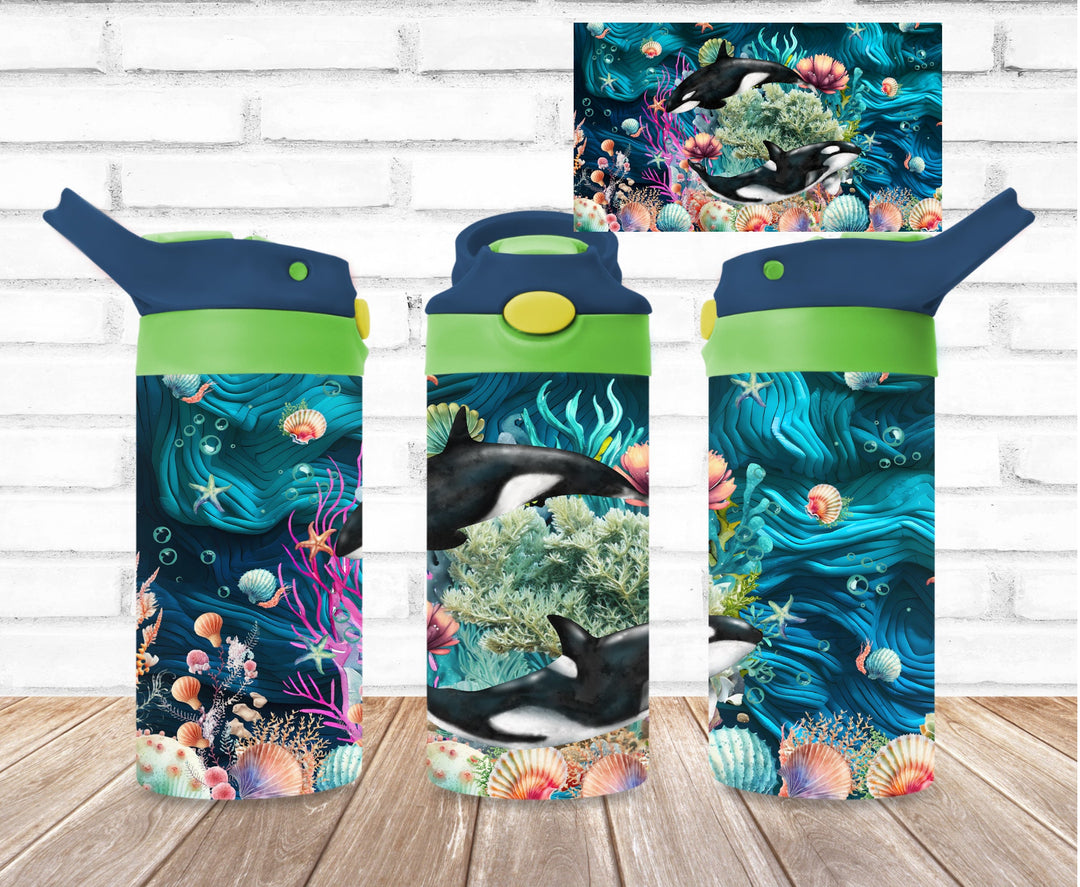Kids Orca Whale Tumbler, Orca Tumbler, Kids Water Tumbler, Kids FlipTop Cup, Kids Sippy Cup, Back To School Cup - HOT SELLER!