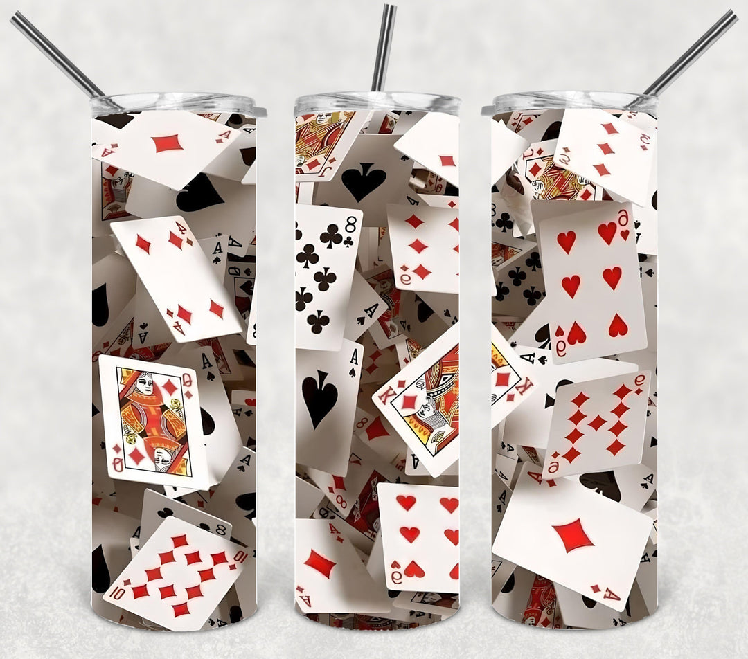 3D Playing Cards Tumbler, 3D Poker Tumbler, Floating Cards Tumbler, 20 oz Skinny Tumbler