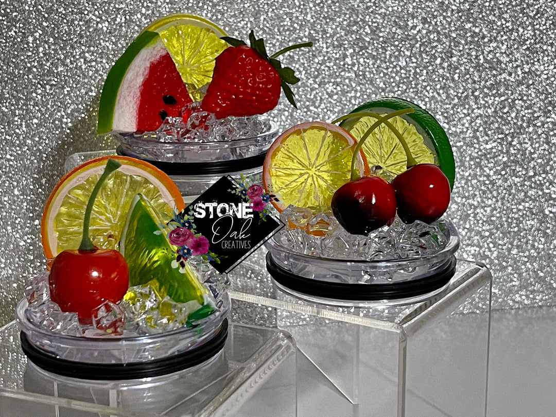 Fruit Tumbler Toppers that fit the 20 oz and 30 oz skinny tumblers, Fruit Topped Tumbler Toppers - Decorative Lid for Tumblers, unique gift