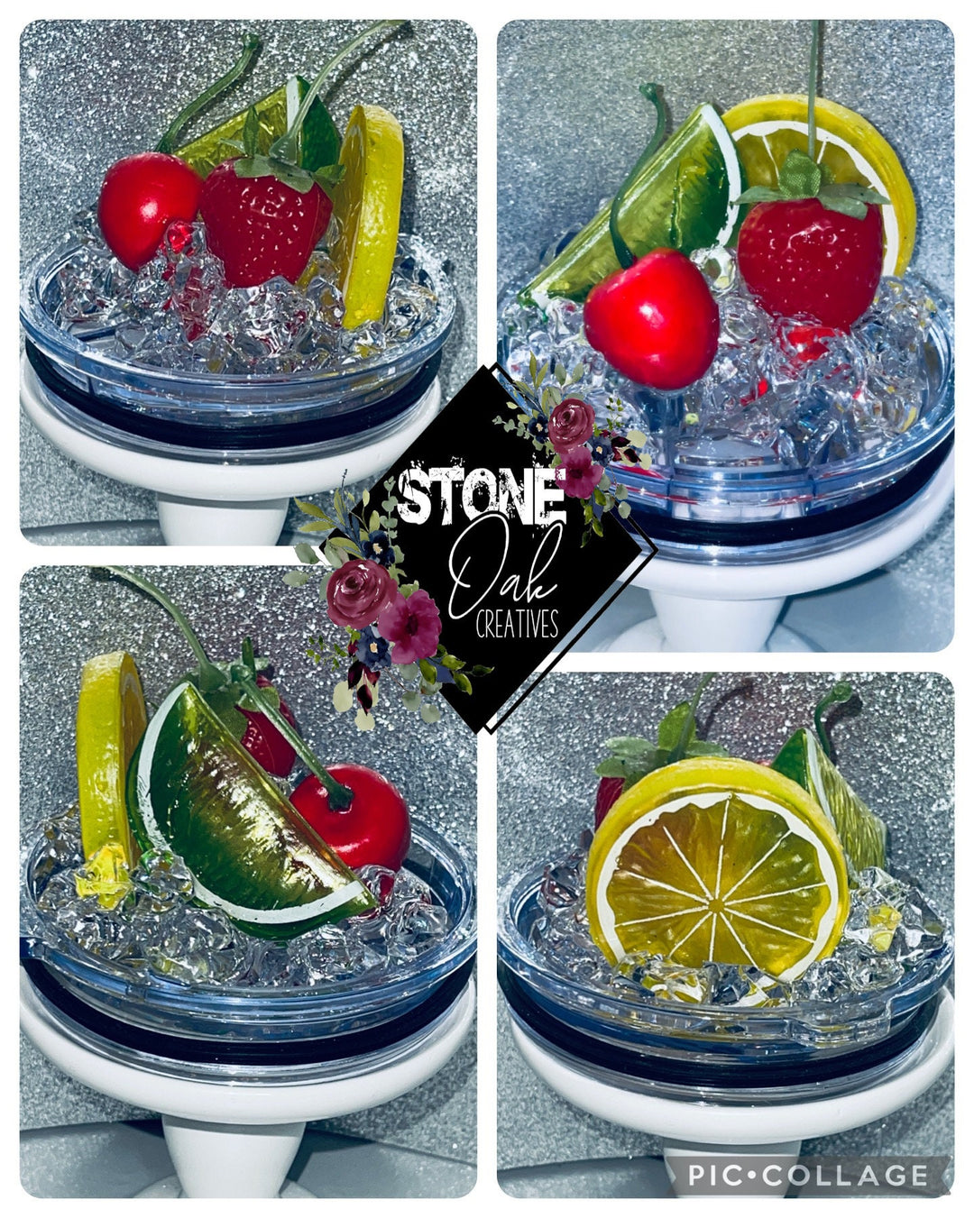 Fruit Tumbler Toppers that fit the 20 oz and 30 oz skinny tumblers, Fruit Topped Tumbler Toppers - Decorative Lid for Tumblers, unique gift