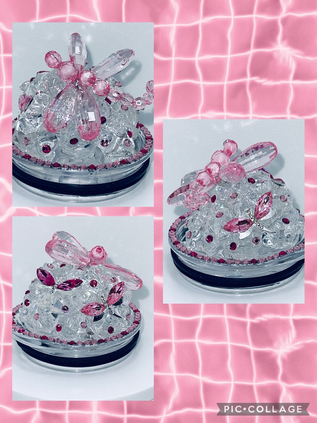 Rhinestone Dragonfly Tumbler Topper, Rhinestone Dragonfly 3D Decorative Lid, 3D Ice Topper Lid, unique gift