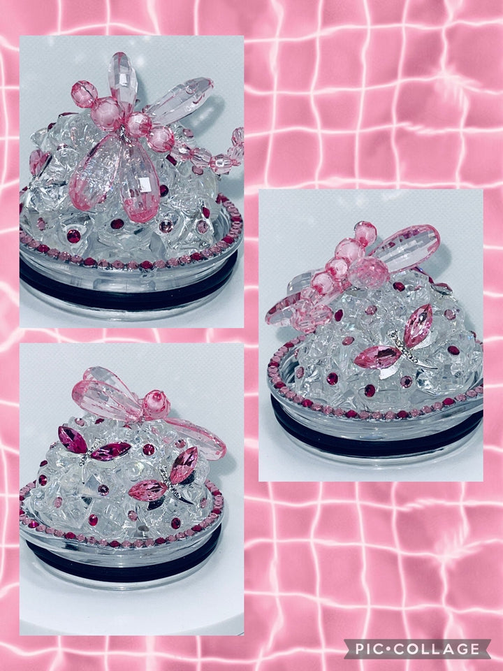 Rhinestone Dragonfly Tumbler Topper, Rhinestone Dragonfly 3D Decorative Lid, 3D Ice Topper Lid, unique gift