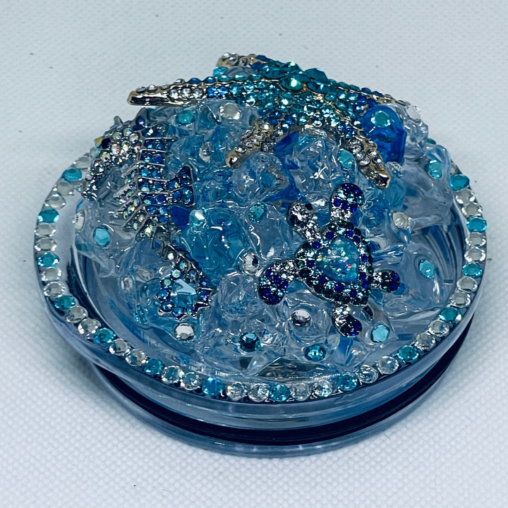 Rhinestone Turtle Tumbler Topper, Rhinestone Beach Tumbler Topper, Turtle Starfish Seahorse Topper, Rhinestone Tumbler Lid LIMITED SUPPLY