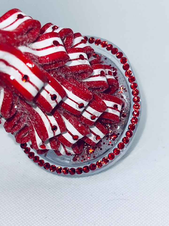 Ribbon Candy Tree tumbler topper lid with rhinestones, Christmas candy topper, Christmas Tumbler Topper 3D Decorative Lid,, unique gift