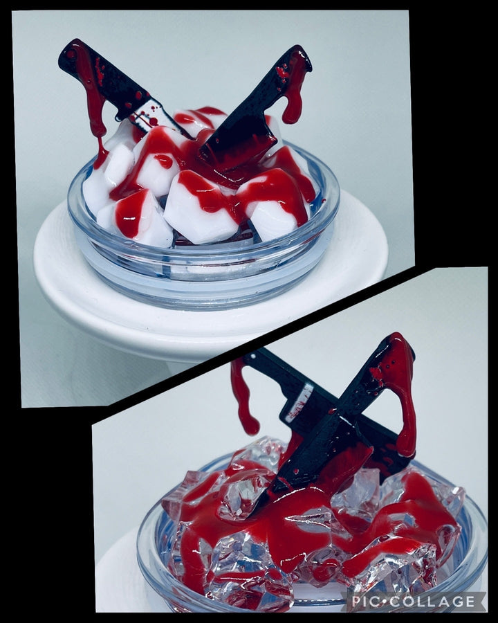 Bloody knives tumbler lid, crime sceen, blood drips, blood splatter, Tumbler Topper, Halloween gift, 3D Decorative Lid - HOT SELLER