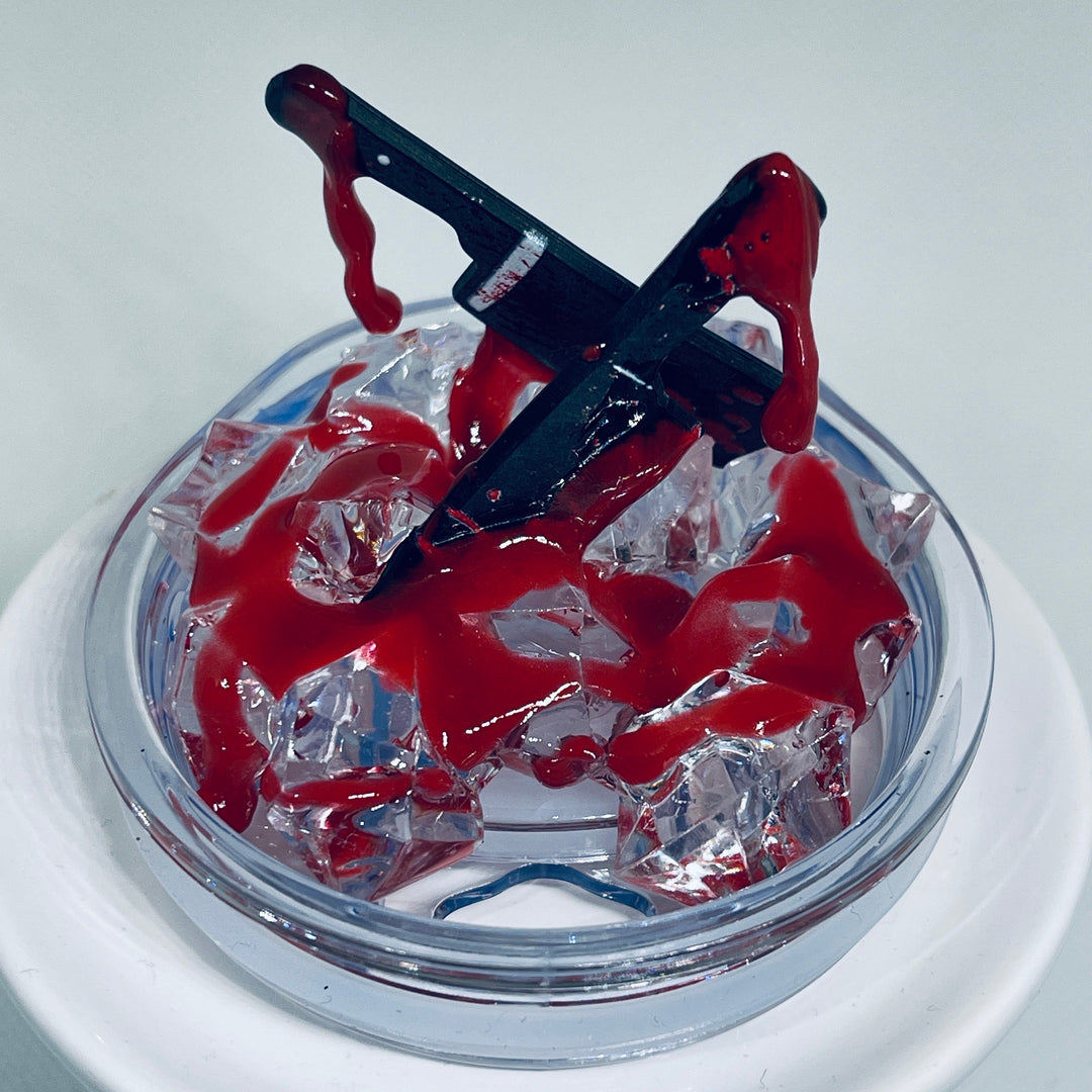 Bloody knives tumbler lid, crime sceen, blood drips, blood splatter, Tumbler Topper, Halloween gift, 3D Decorative Lid - HOT SELLER