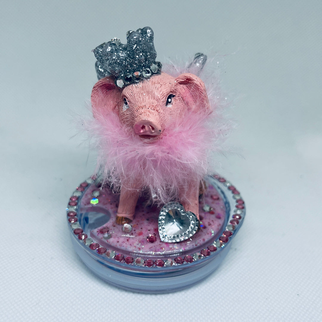 Pink Pig Tumbler Topper, Flying Pig, Pig gift, pretty pig 3D Topper Lid - Tumbler Toppers