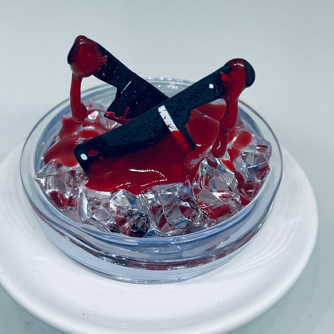 Bloody knives tumbler lid, crime sceen, blood drips, blood splatter, Tumbler Topper, Halloween gift, 3D Decorative Lid - HOT SELLER