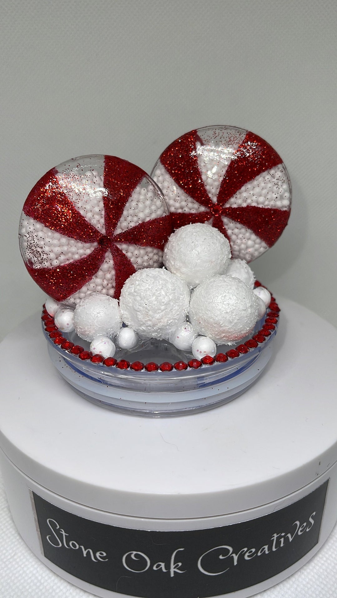 Christmas Candy Topper, Peppermint candy, Christmas Tumbler Topper 3D Decorative Lid - Ice Topper Lid, unique gift