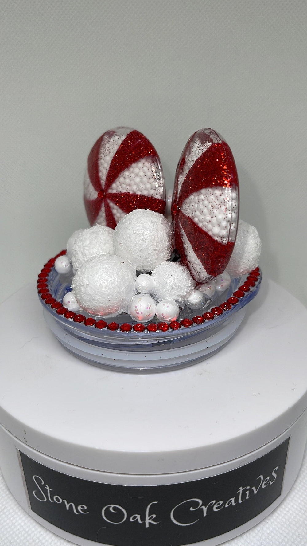 Christmas Candy Topper, Peppermint candy, Christmas Tumbler Topper 3D Decorative Lid - Ice Topper Lid, unique gift