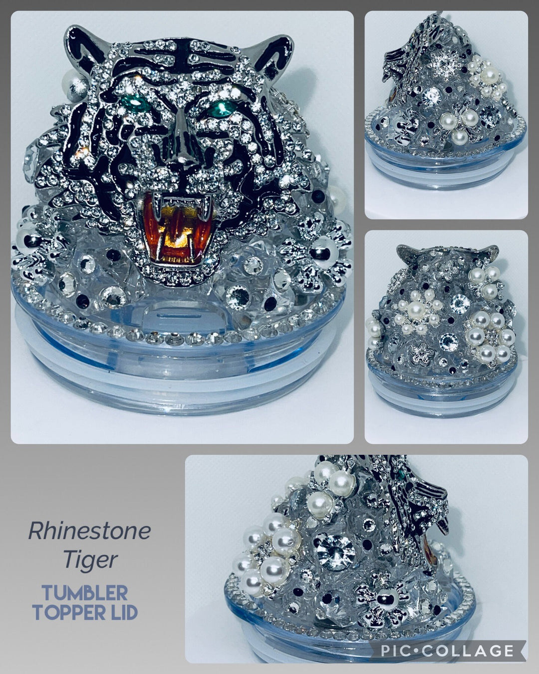 Rhinestone Tiger Tumbler Lid, Rhinestone Big Cat Tumbler Lid