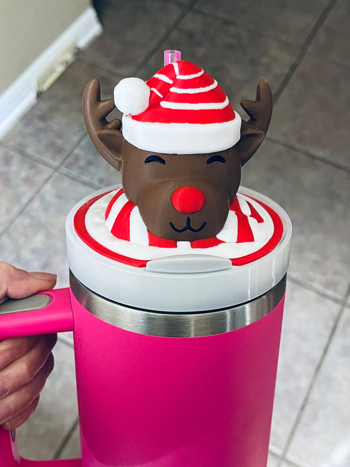 3D Christmas Reindeer 40 oz Tumbler Topper, 3D 30 or 40 oz tumbler topper, 3D Decorative Lid Attachment, unique gift