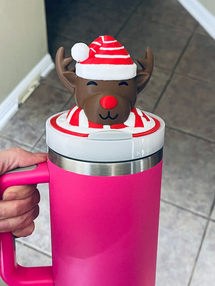 3D Christmas Reindeer 40 oz Tumbler Topper, 3D 30 or 40 oz tumbler topper, 3D Decorative Lid Attachment, unique gift