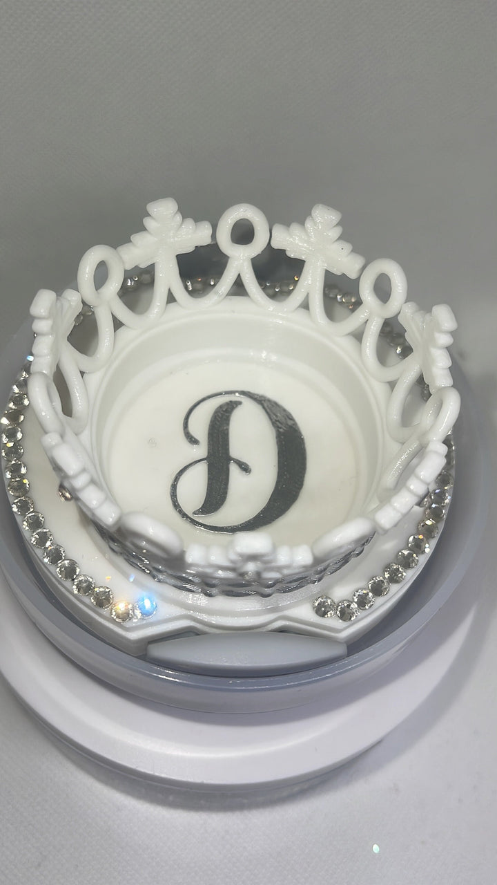 Bling Diamonds Crown 40 oz Topper, Diva Bling Topper, Queen Topper with Initial, Rhinestone Tumbler Lid 3D decorative tumbler lid attachment