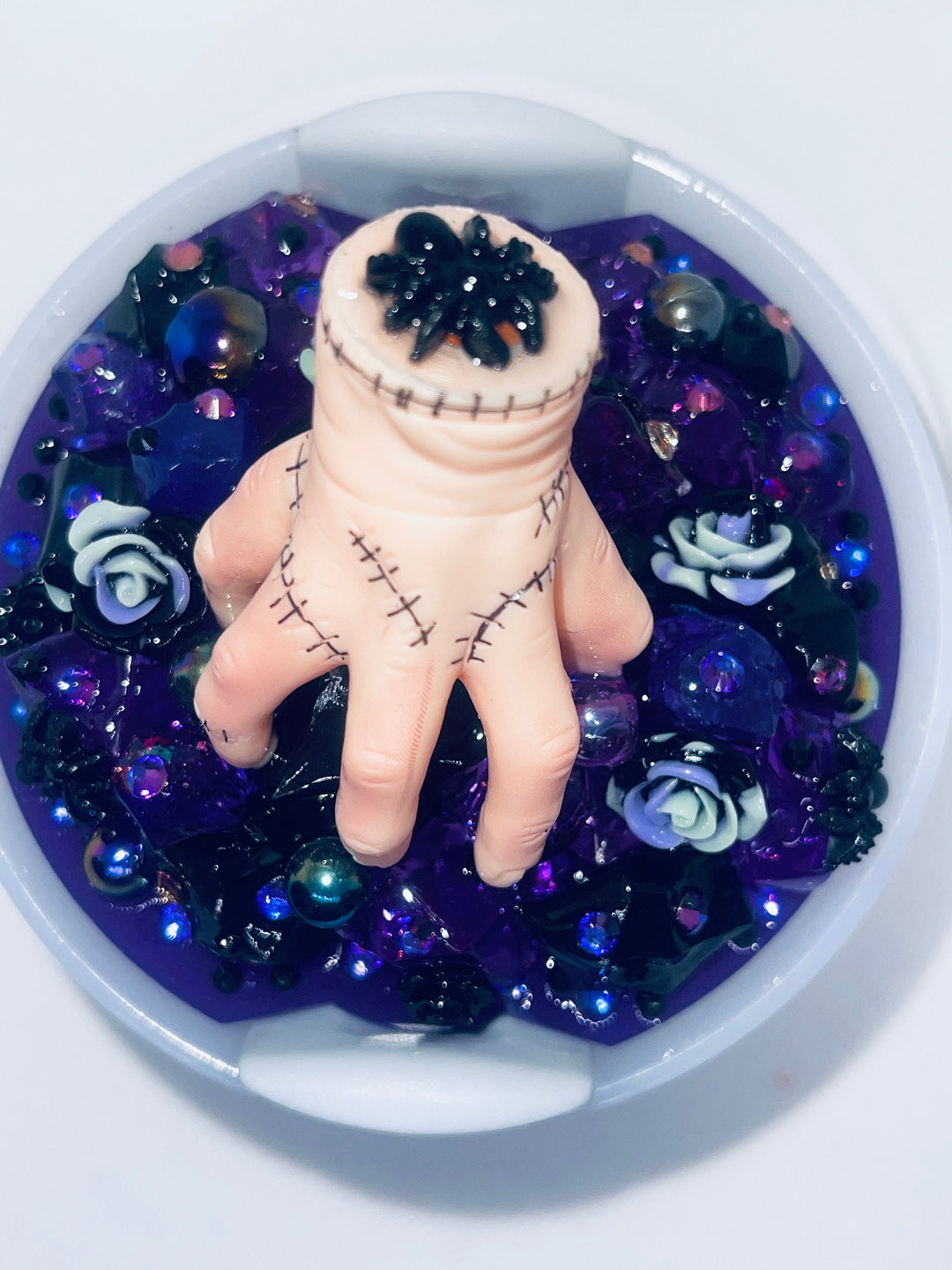 40 oz Severed Hand Tumbler Topper, rhinestones, black flowers and bling Halloween lid, Halloween gift, 3D Decorative Lid - HOT SELLER