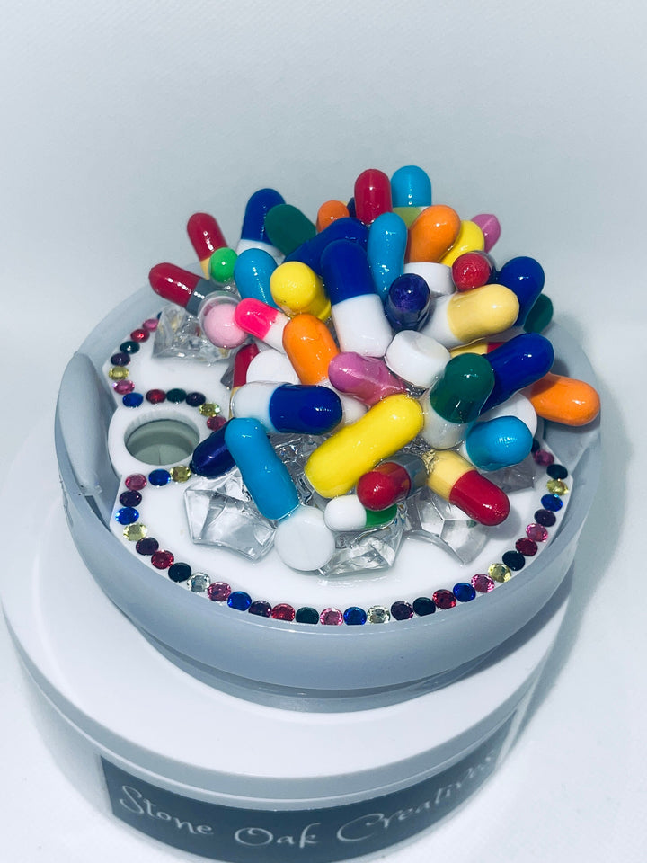 40 oz Pharmacy Pill Tumbler Topper, rhinestone medicine pill topper, mental health, nurse gift, acrylic tumbler topper, unique gift