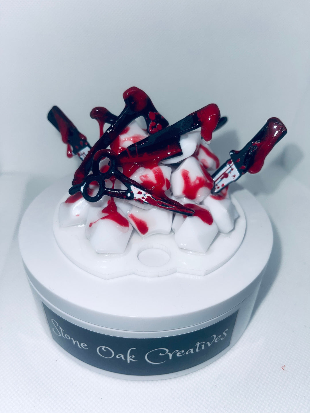 Bloody knives acrylic tumbler topper, for Stanley tumblers, 3D Decorative Lid crime scene, blood drips blood splatter, Halloween gift