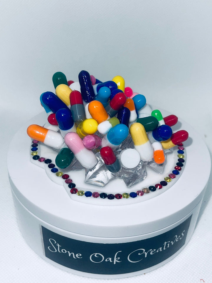 40 oz Pharmacy Pill Tumbler Topper, rhinestone medicine pill topper, mental health, nurse gift, acrylic tumbler topper, unique gift