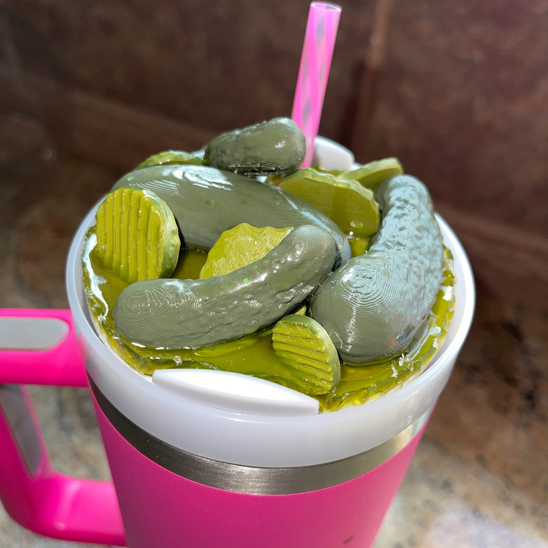 Pickle themed 20/30 or 40 oz Stanl ey tumbler topper, dill pickles pickle slices, pickle lover gift, 3D Decorative Lid Attachment
