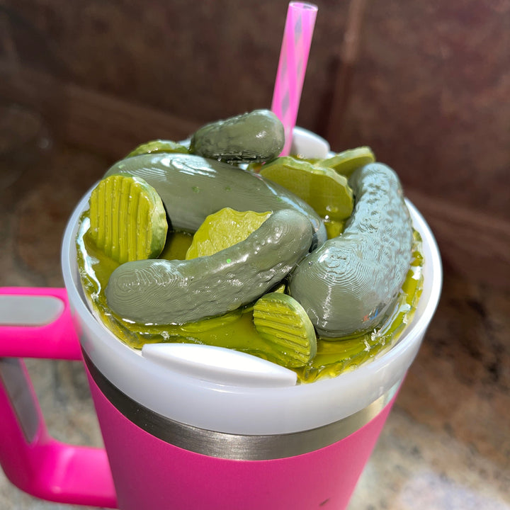 Pickle themed 20/30 or 40 oz Stanl ey tumbler topper, dill pickles pickle slices, pickle lover gift, 3D Decorative Lid Attachment