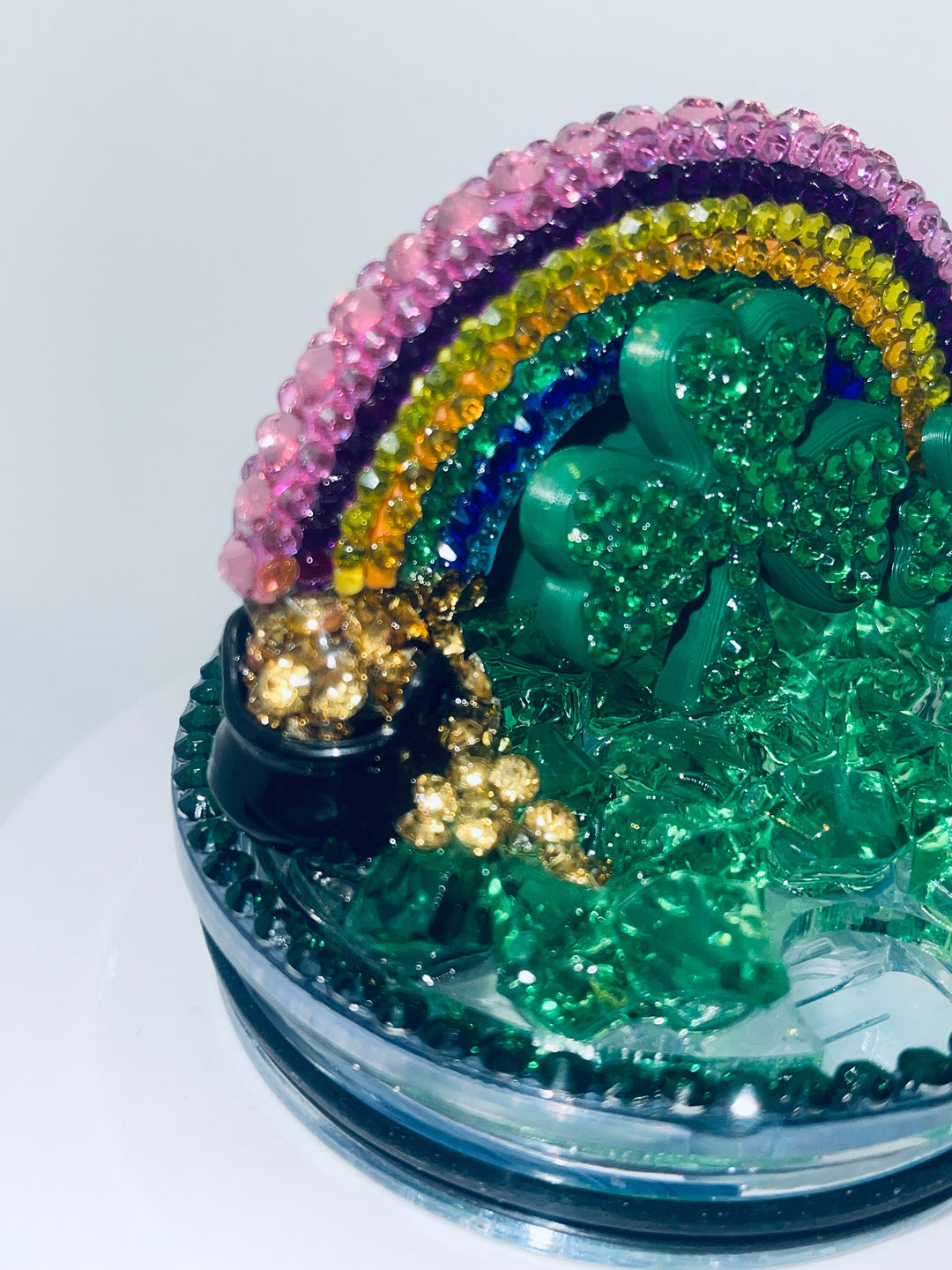 St. Patricks Day Rainbow Rhinestone Tumbler Topper, Rhinestone Rainbow Hat Clover Topper