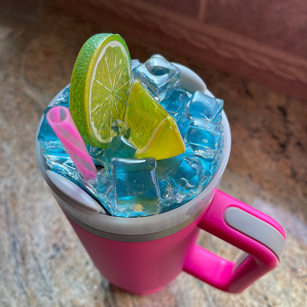Ocean water and fruit 30 and 40 oz Stanl ey tumbler topper, 3D Decorative tumbler Lid Attachment
