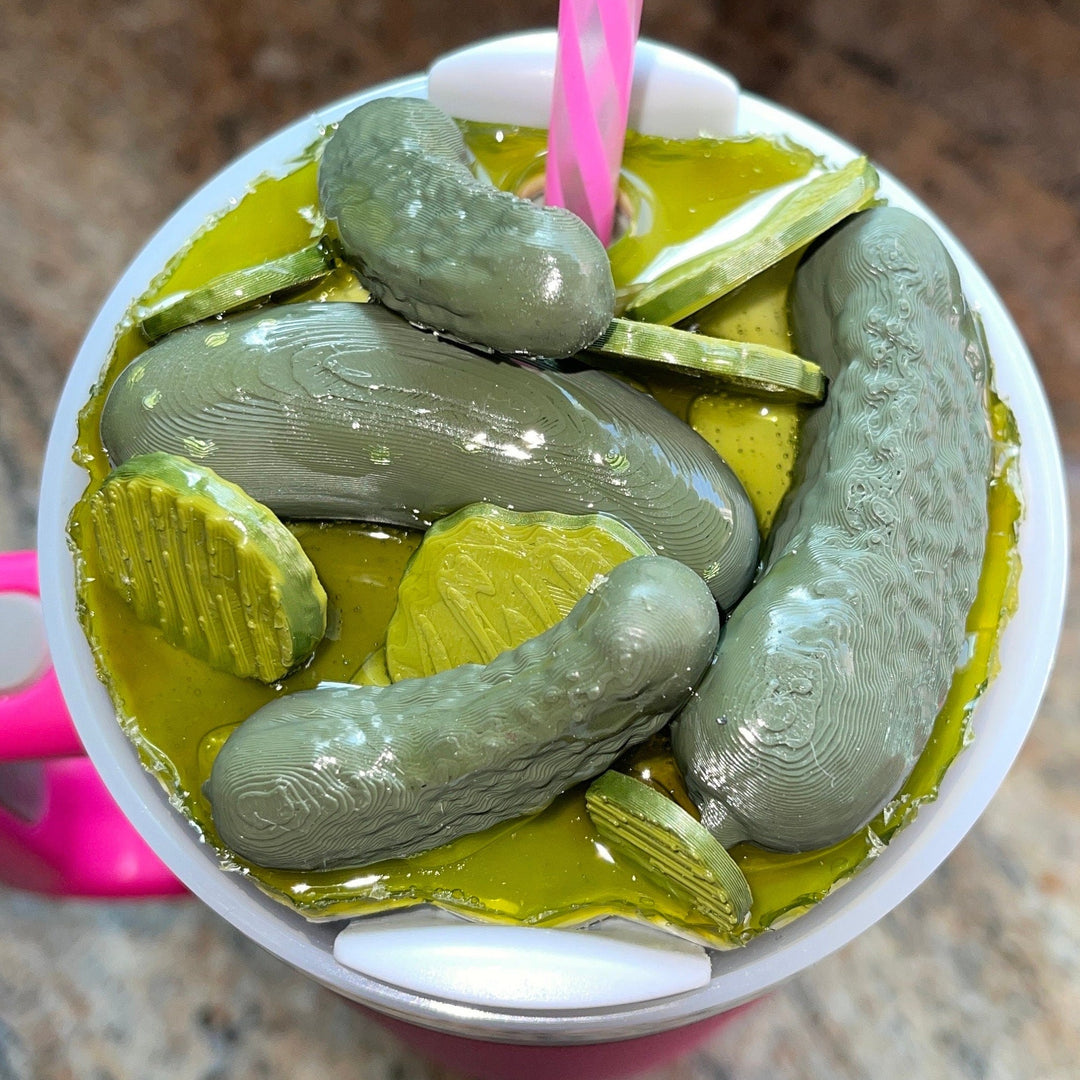 Pickle themed 40 oz tumbler topper, dill pickles pickle slices, pickle lover gift, 3D Decorative Lid Attachment