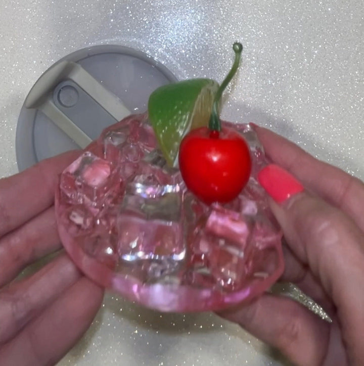 Cherry Limeade Iced Drink Stanl ey Decorated Tumbler Lid, Drink Lid with Ice and Fruit topper, 30 or 40 oz 3D decorated drink lid, customize