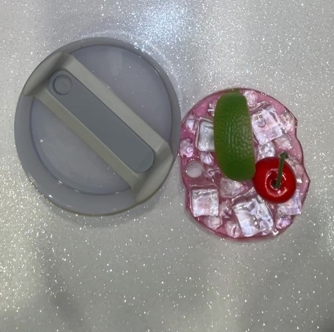 Cherry Limeade Iced Drink Stanl ey Decorated Tumbler Lid, Drink Lid with Ice and Fruit topper, 30 or 40 oz 3D decorated drink lid, customize