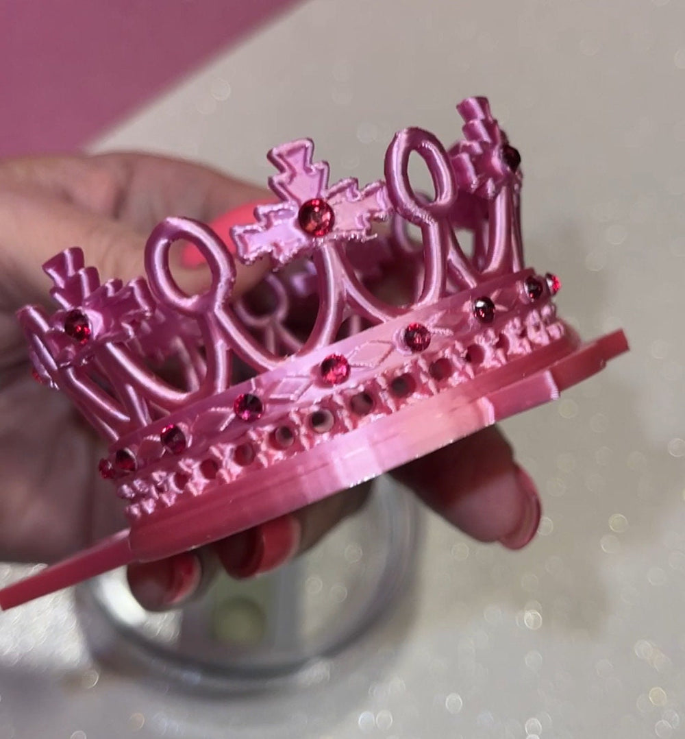 Pink Rhinestone Crown Topper, Diva Bling Topper, Queen Topper Rhinestone Tumbler Lid 3D decorative tumbler lid attachment