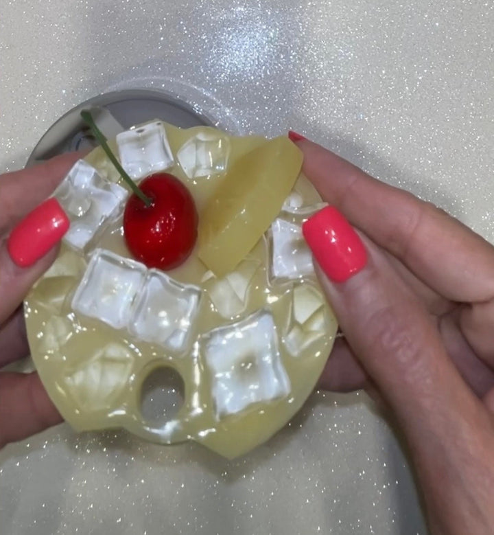 Pina Colada Decorated Stanl ey Tumbler Lid, Handmade Drink Lid with Ice and Fruit topper, 30 or 40 oz 3D decorated drink lid, customize