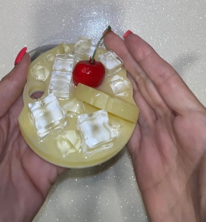 Pina Colada Decorated Stanl ey Tumbler Lid, Handmade Drink Lid with Ice and Fruit topper, 30 or 40 oz 3D decorated drink lid, customize