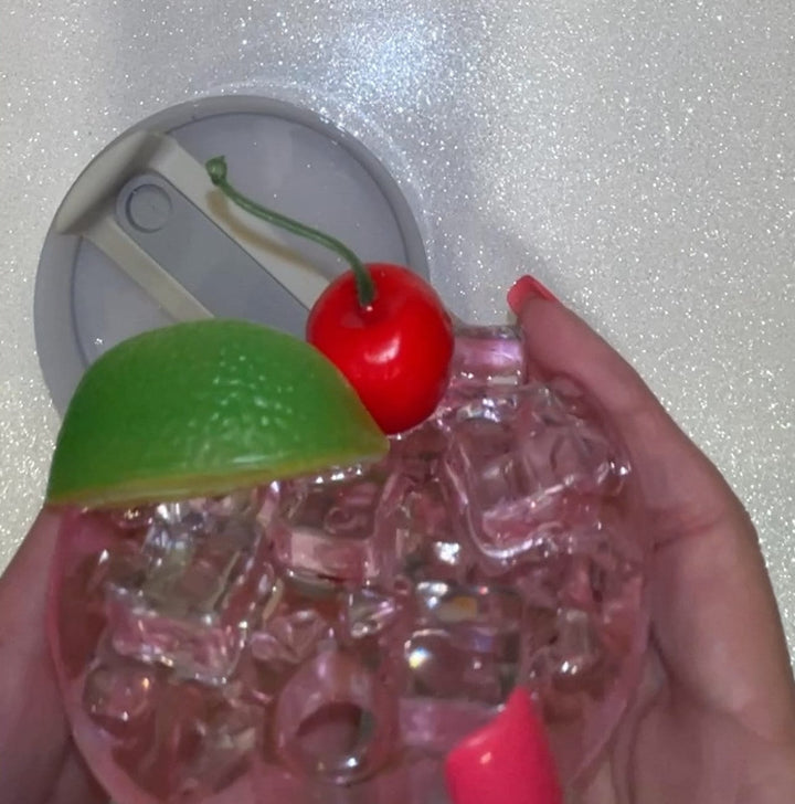 Cherry Limeade Iced Drink Stanl ey Decorated Tumbler Lid, Drink Lid with Ice and Fruit topper, 30 or 40 oz 3D decorated drink lid, customize