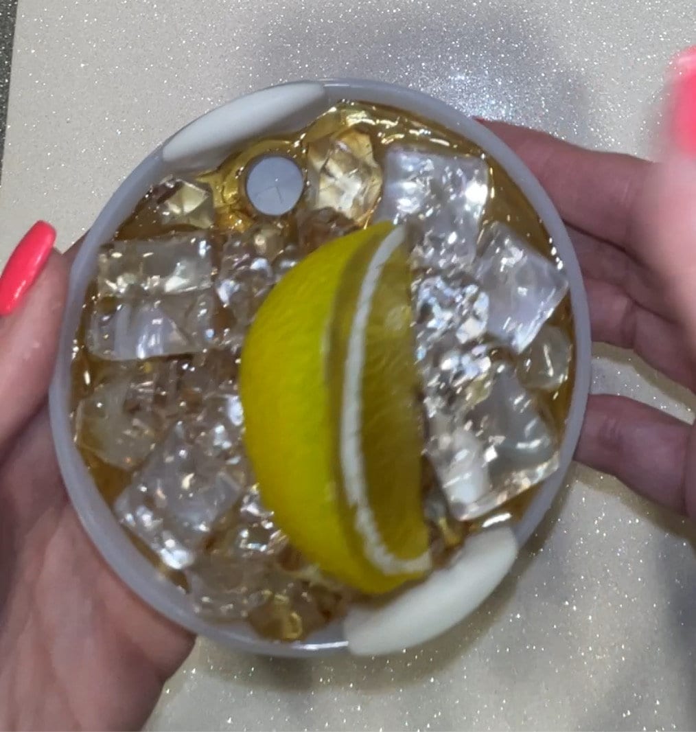 Iced Tea Lemon Tea Drink Stanl ey Decorated Tumbler Lid, Drink Lid with Ice and Fruit topper, 30 or 40 oz 3D decorated drink lid, customize