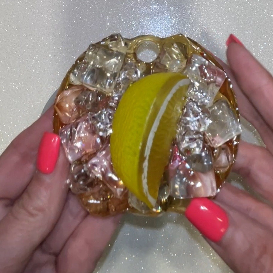 Iced Tea Lemon Tea Drink Stanl ey Decorated Tumbler Lid, Drink Lid with Ice and Fruit topper, 30 or 40 oz 3D decorated drink lid, customize