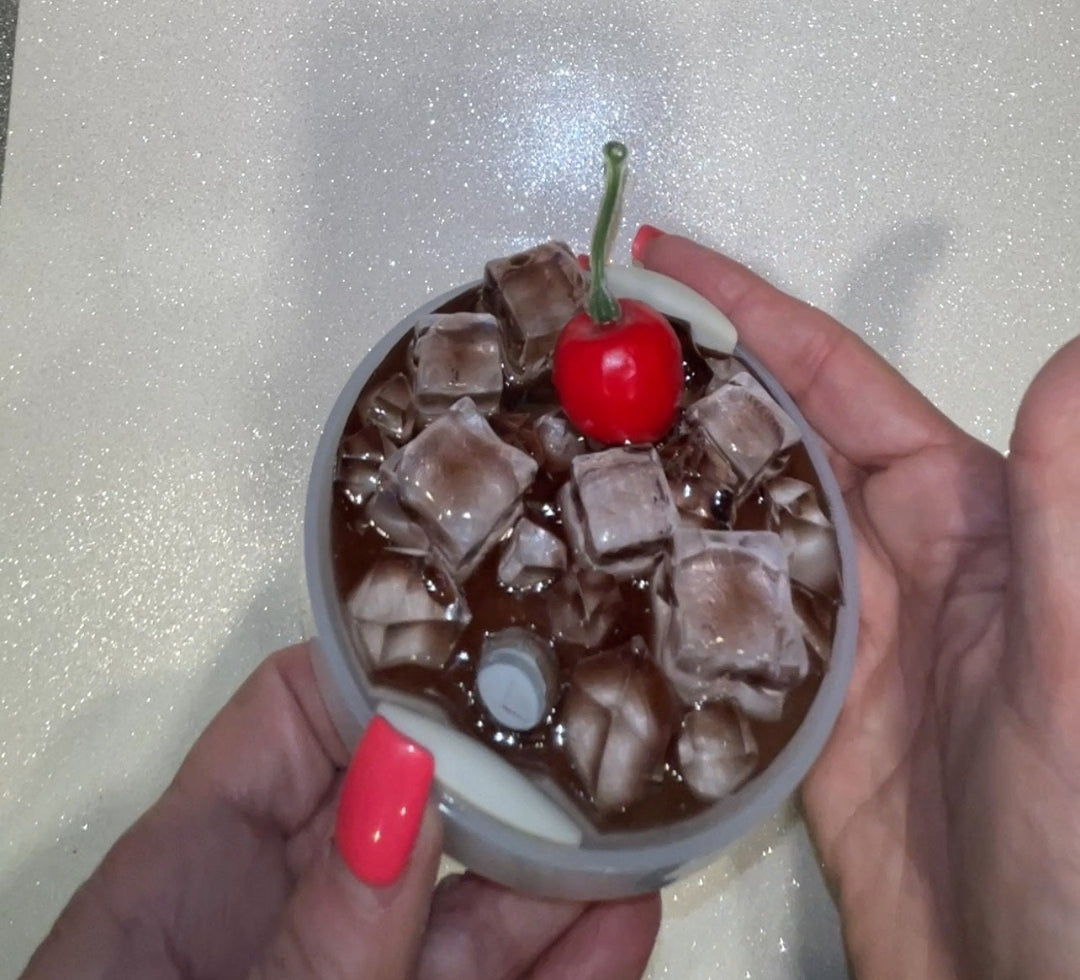 Iced Cola Soda Decorated Stanl ey Tumbler Lid (with or without fruit), Handmade Soda with Ice lid topper, 30 or 40 oz 3D decorated drink lid