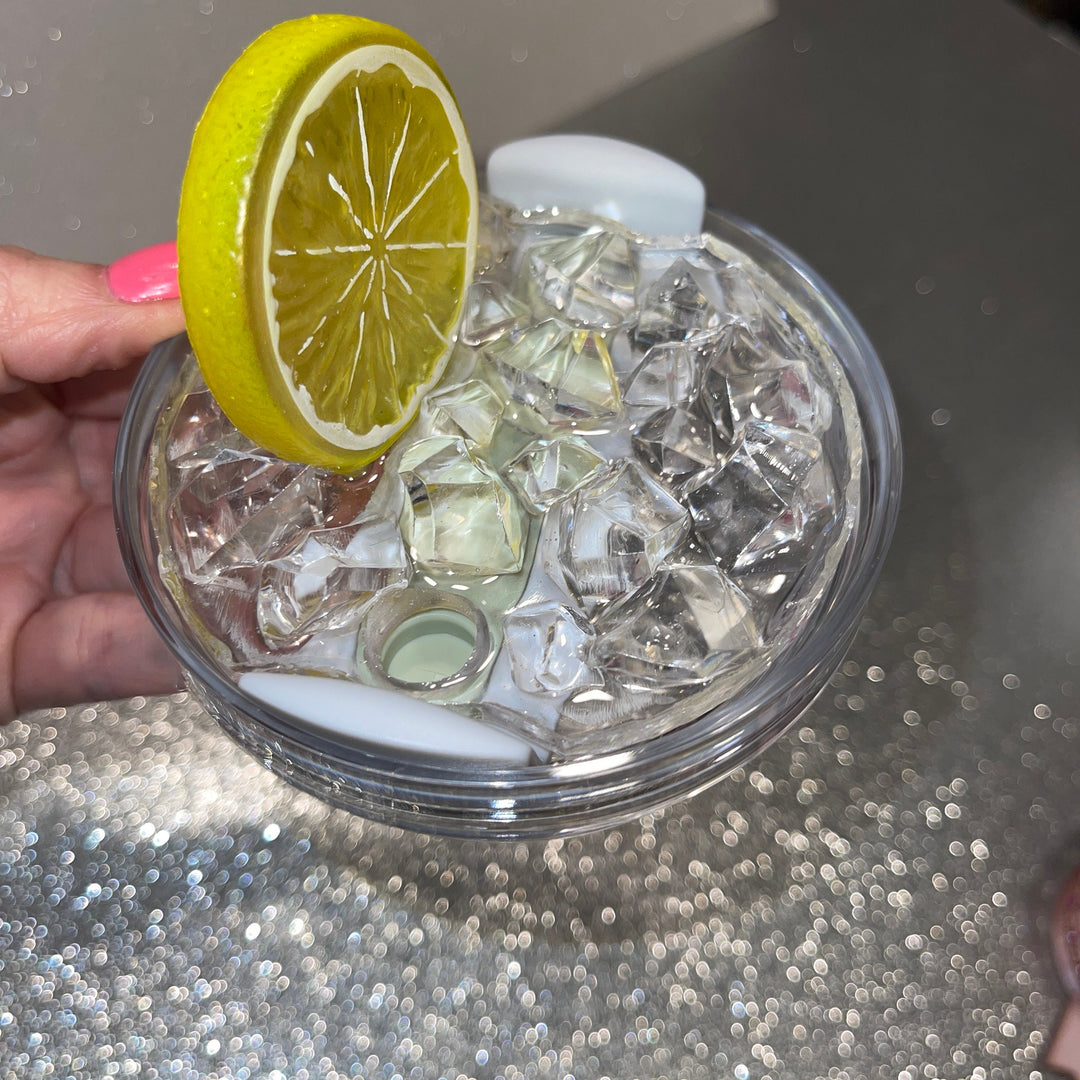 Iced Lemon Water Drink Stanl ey Decorated Tumbler Lid, Drink Lid with Ice and Fruit topper, 30 or 40 oz 3D decorated drink lid, customize