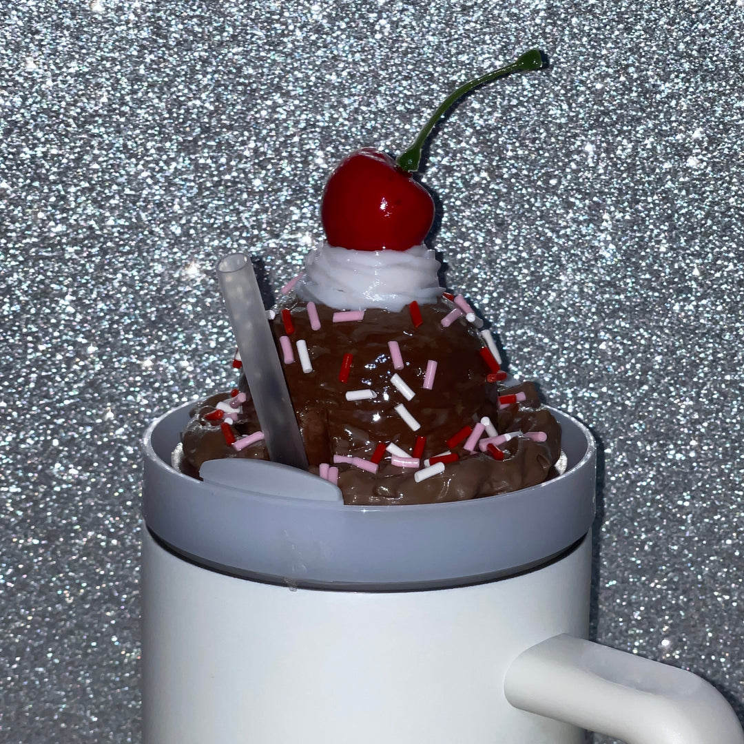 Ice Cream Sundae Decorated Tumbler Lid Topper, 30 or 40 oz tumbler topper, 3D Decorative Lid Attachment