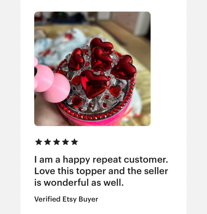 Valentine's Tumbler Topper, Valentines Tumbler Topper, Glitter Hearts Topper, 3D Decorative Lid - Ice Topper Lid, unique gift