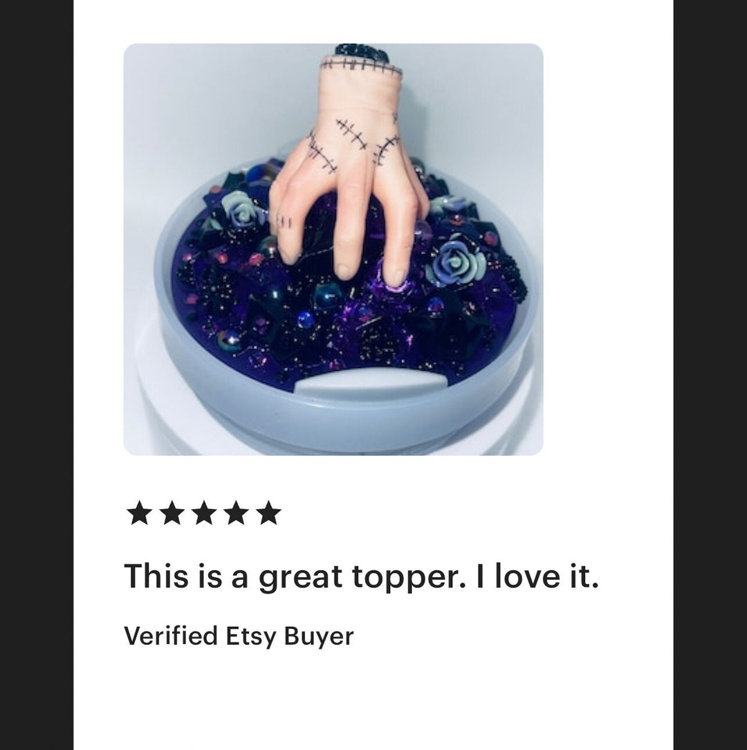 40 oz Severed Hand Tumbler Topper, rhinestones, black flowers and bling Halloween lid, Halloween gift, 3D Decorative Lid - HOT SELLER