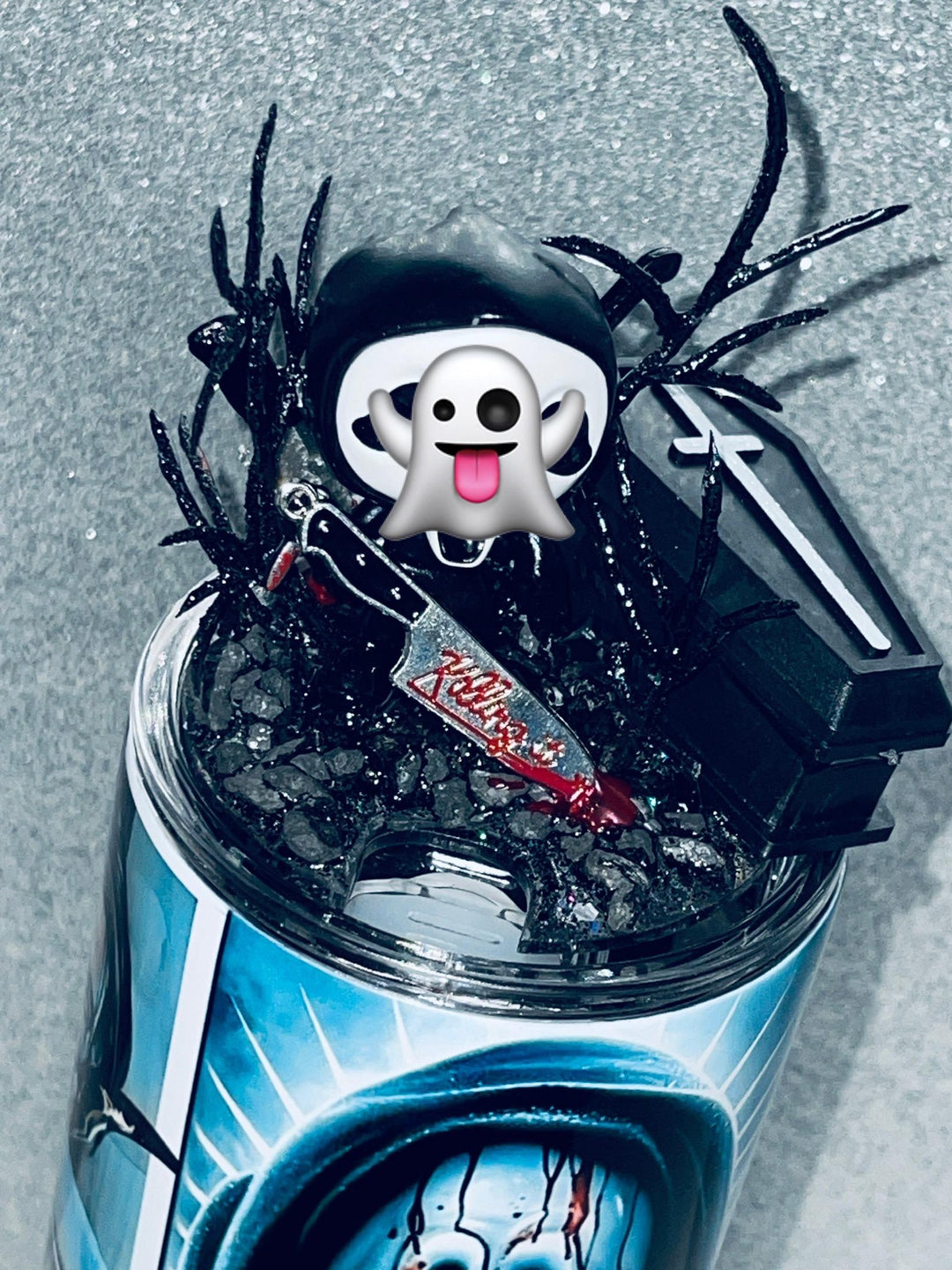 Scary Ghost Mask Halloween Themed Tumbler Topper Lid, Slasher Movie, 20 oz, 30 oz, 40 oz tumbler topper, 3D Decorative Lid