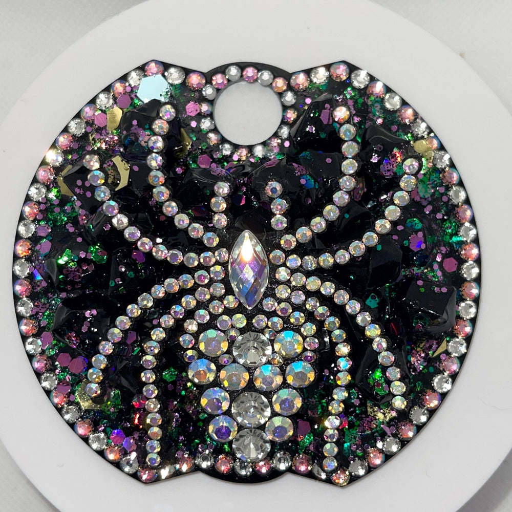 Halloween Rhinestone Spider with holographic glitter that fits your 40 oz Stanley Topper, Bling, Rhinestones, decorative lid, unique gift