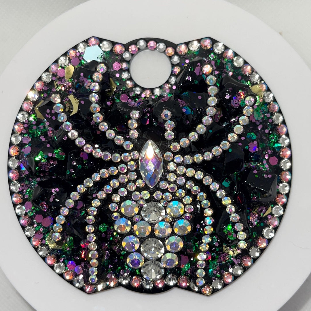 Halloween Rhinestone Spider with holographic glitter that fits your 40 oz Stanley Topper, Bling, Rhinestones, decorative lid, unique gift